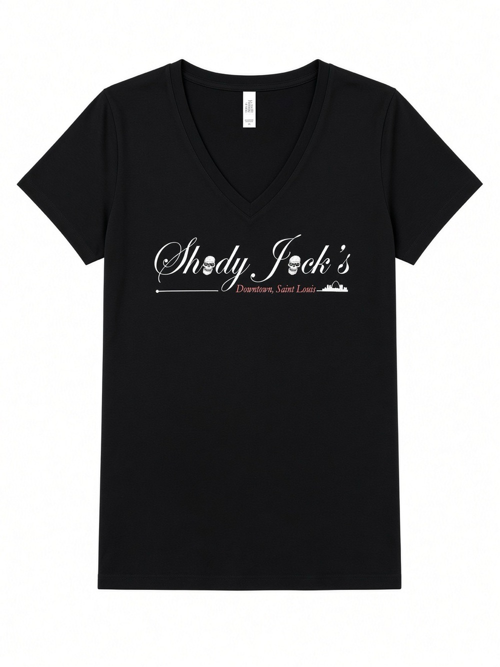 Bella Canvas Black V-Neck Tee with White Script Logo